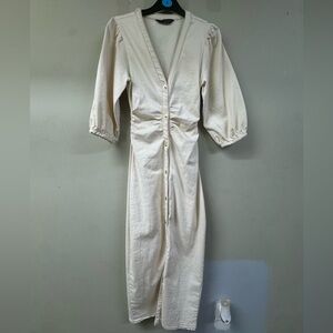 Zara Cream Button-Down Midi Dress